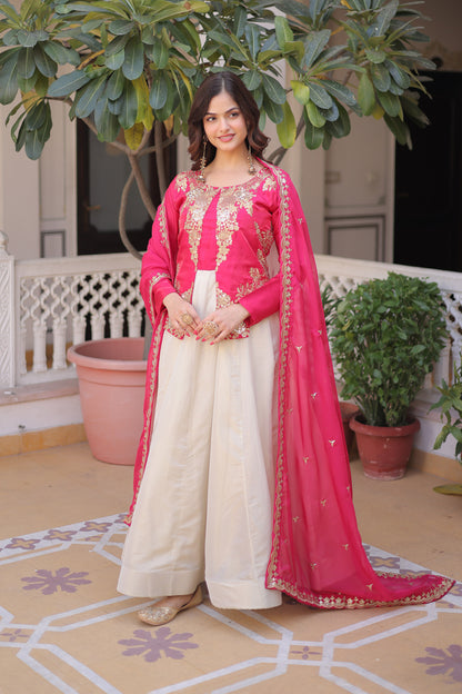 Pink Power and Ivory Grace Gown with Dupatta