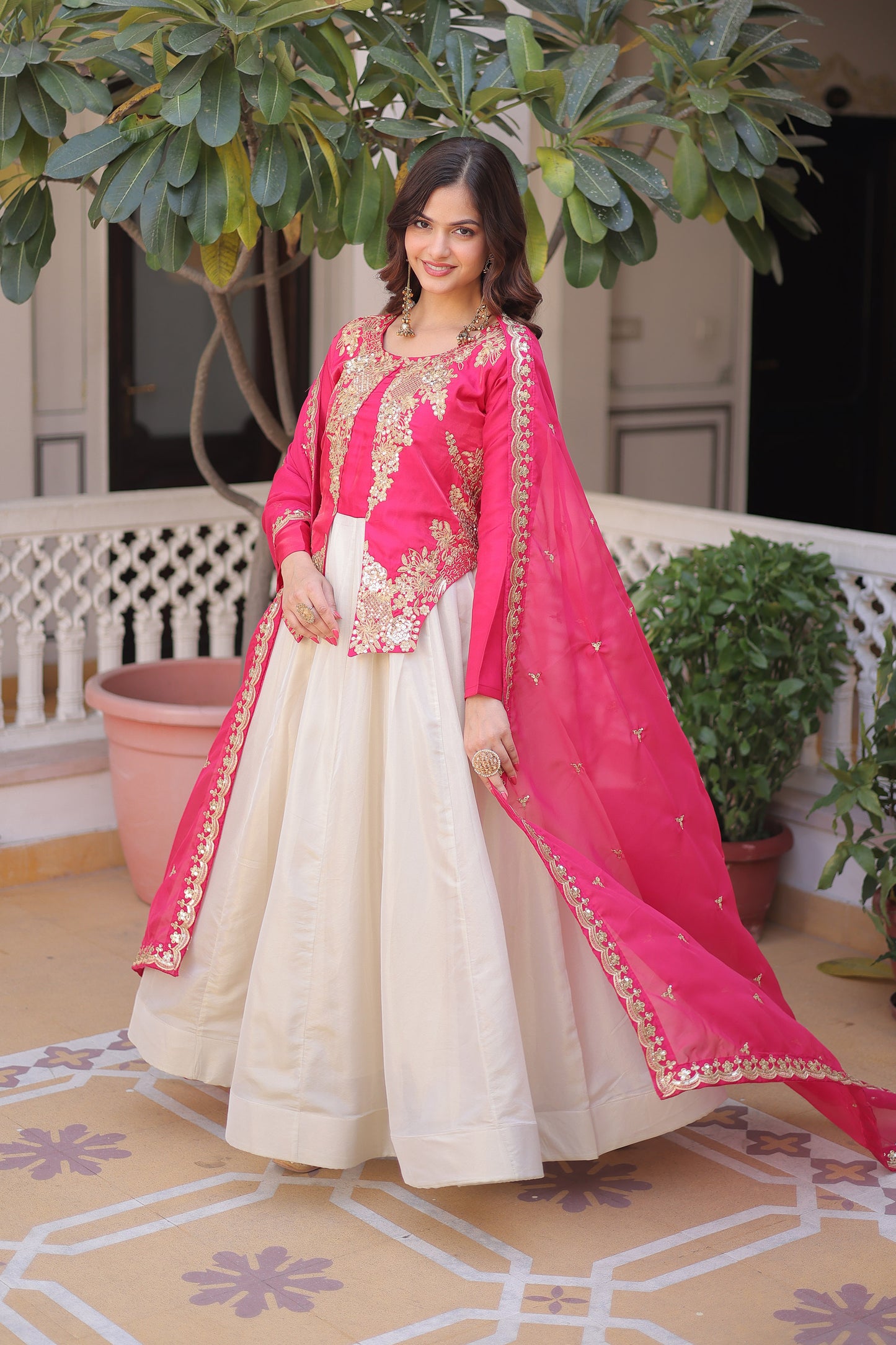 Pink Power and Ivory Grace Gown with Dupatta