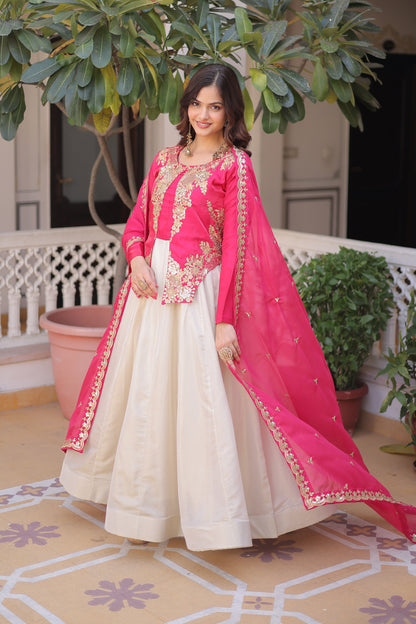 Pink Power and Ivory Grace Gown with Dupatta
