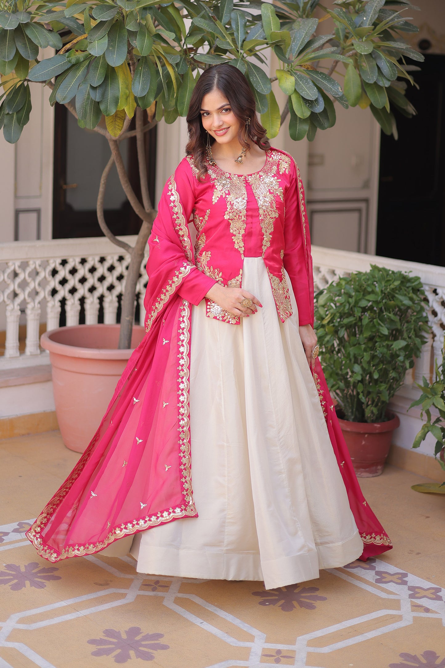 Pink Power and Ivory Grace Gown with Dupatta