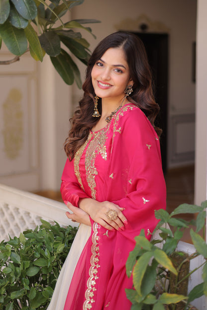 Pink Power and Ivory Grace Gown with Dupatta
