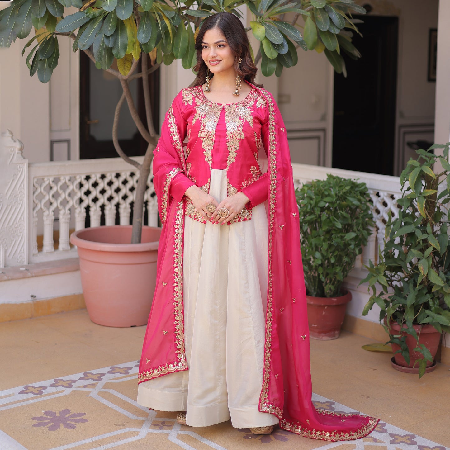 Pink Power and Ivory Grace Gown with Dupatta