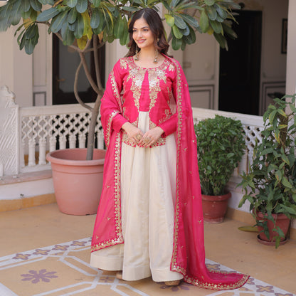 Pink Power and Ivory Grace Gown with Dupatta