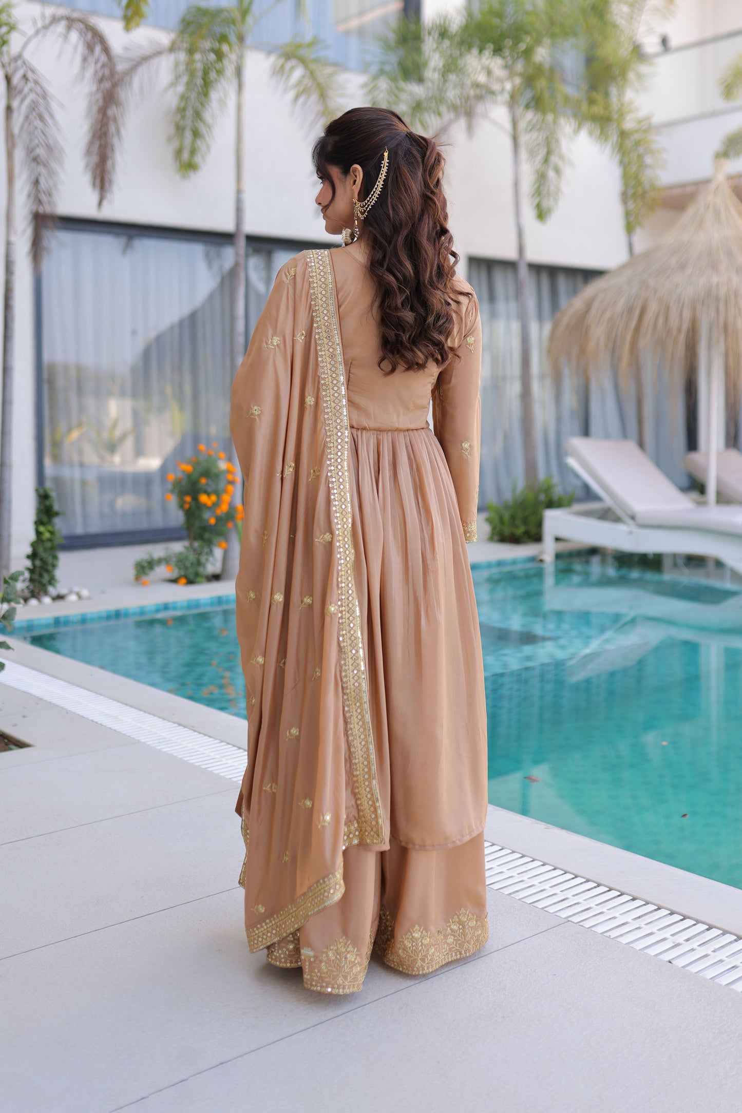 Golden Hour Beige Gota Patti Sharara Suit