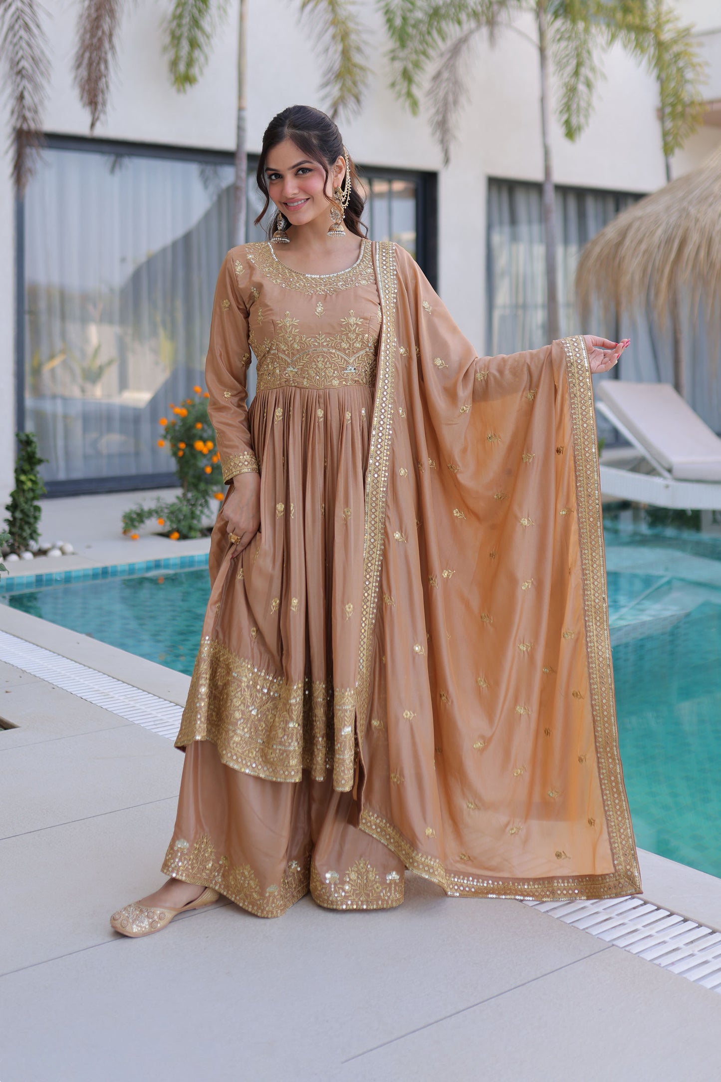 Golden Hour Beige Gota Patti Sharara Suit