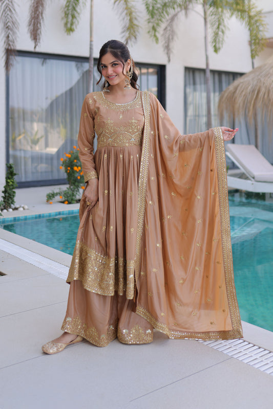 Golden Hour Beige Gota Patti Sharara Suit