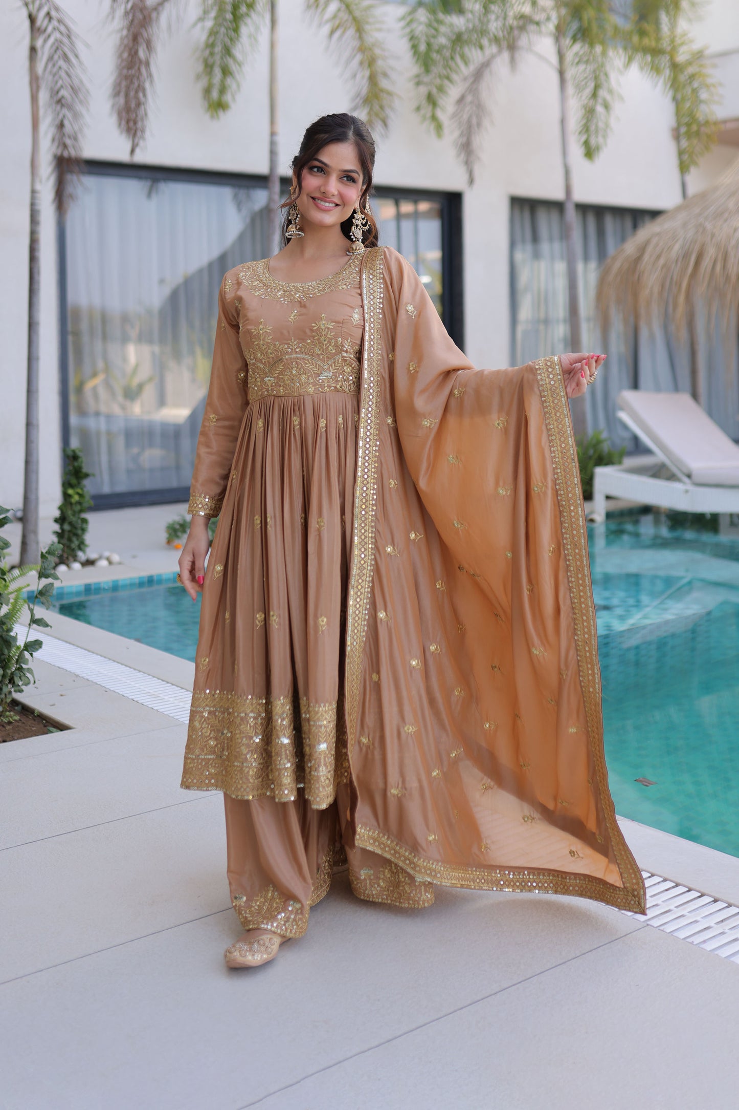 Golden Hour Beige Gota Patti Sharara Suit