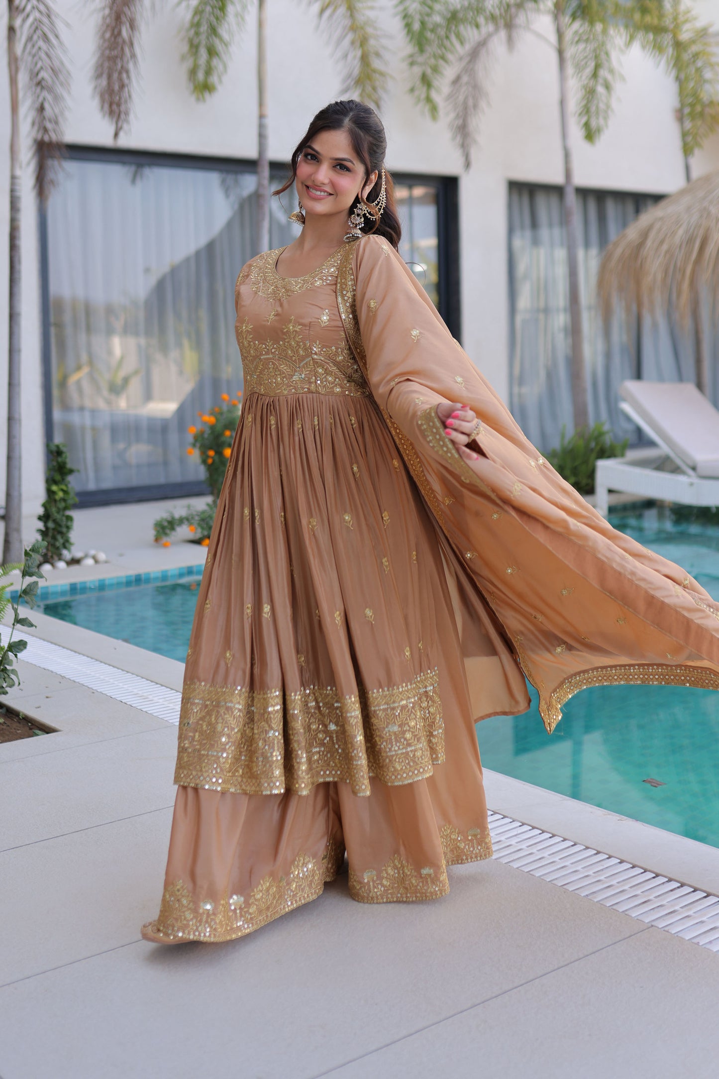 Golden Hour Beige Gota Patti Sharara Suit