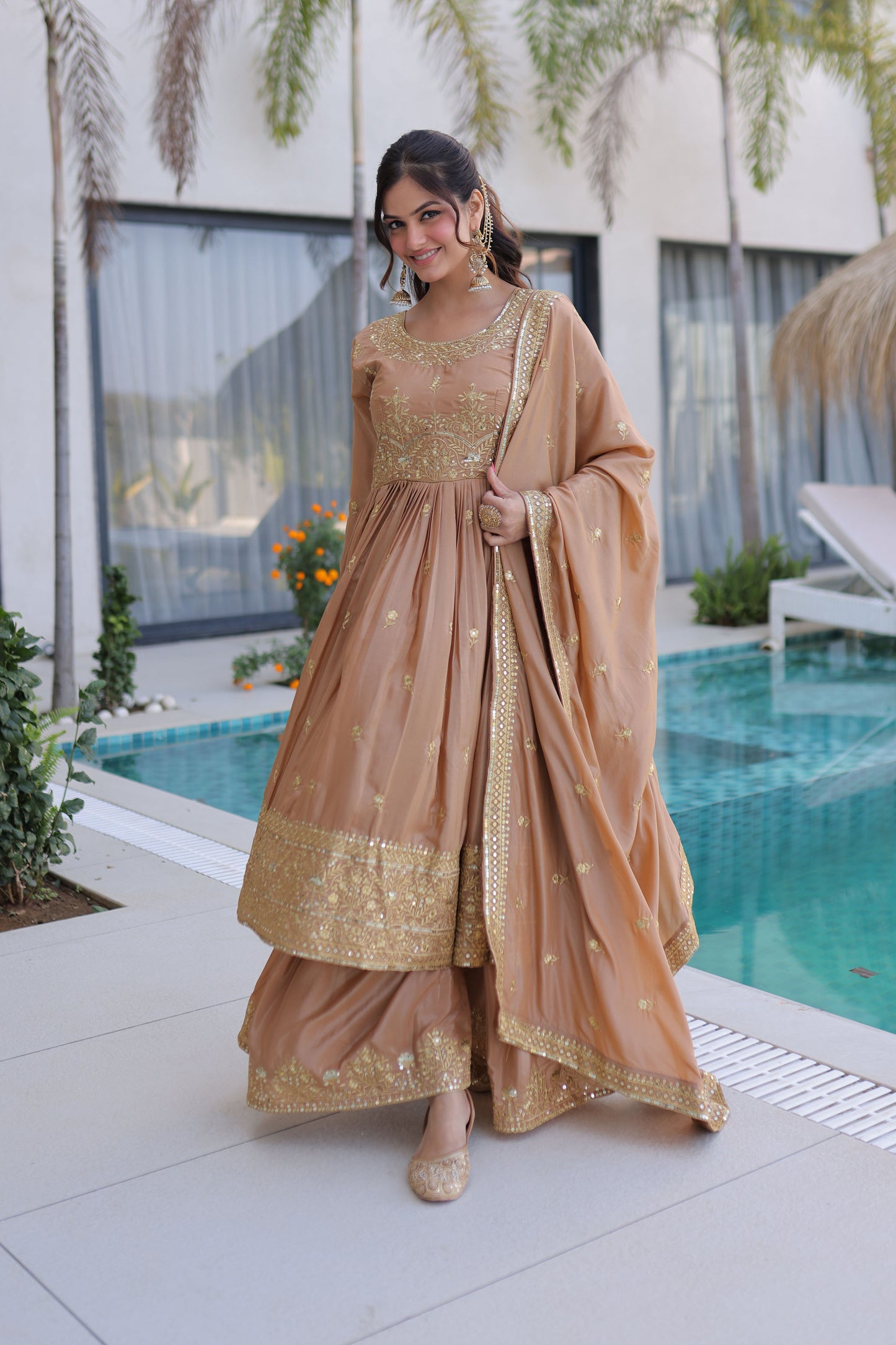Golden Hour Beige Gota Patti Sharara Suit