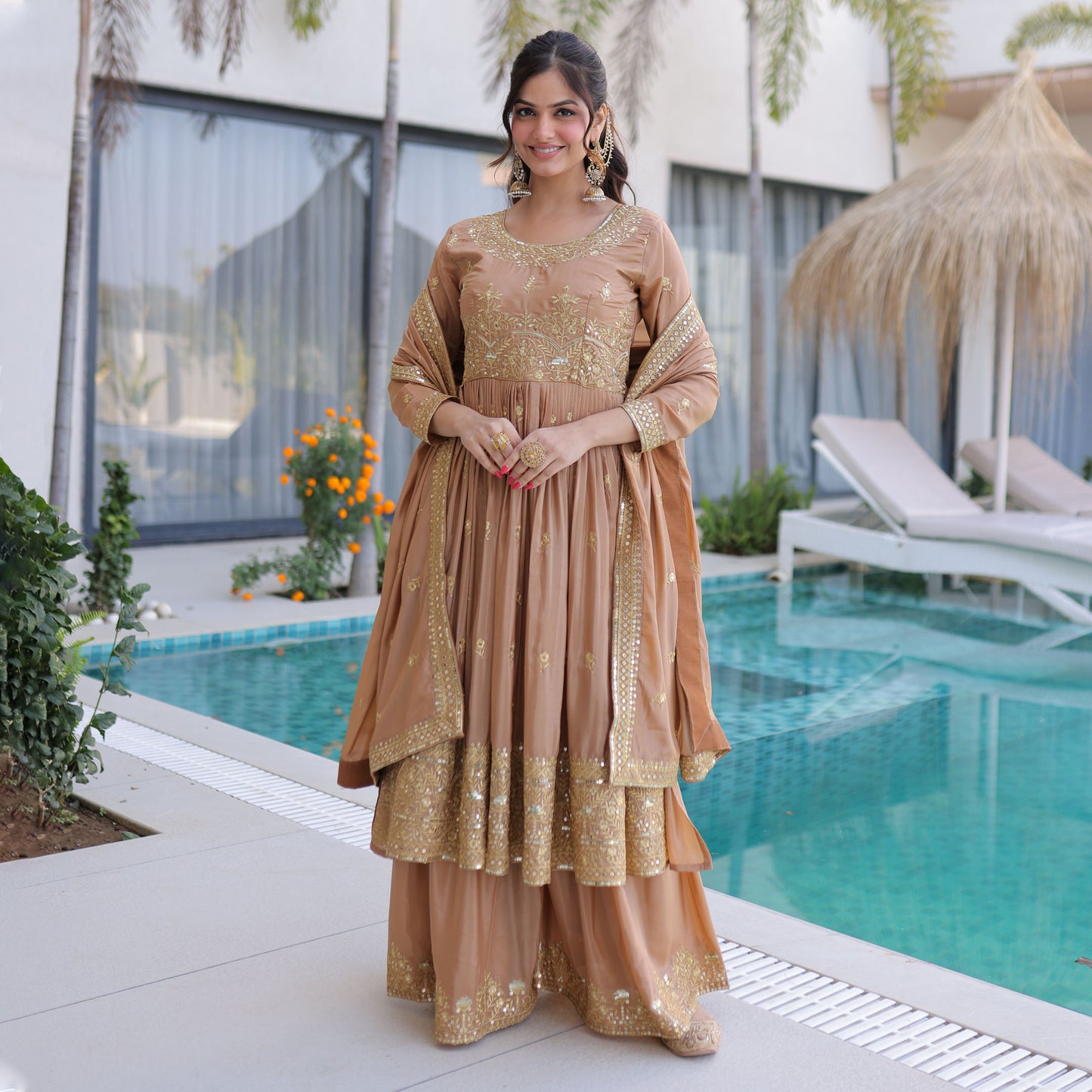 Golden Hour Beige Gota Patti Sharara Suit