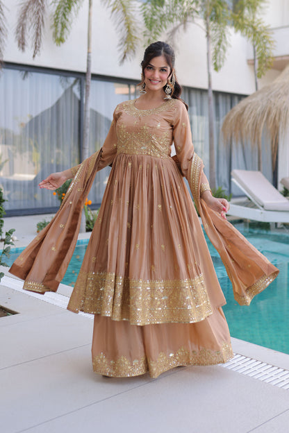 Golden Hour Beige Gota Patti Sharara Suit