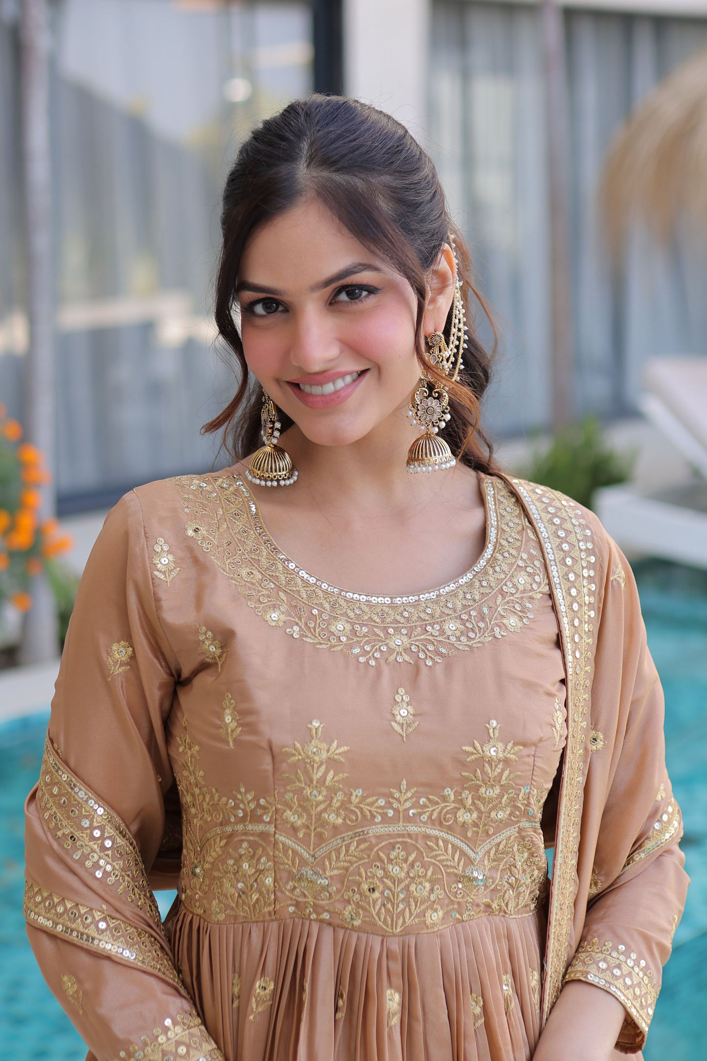 Golden Hour Beige Gota Patti Sharara Suit