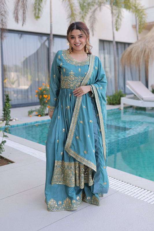 Dreams Celestial Blue Gota Patti Sharara Suit