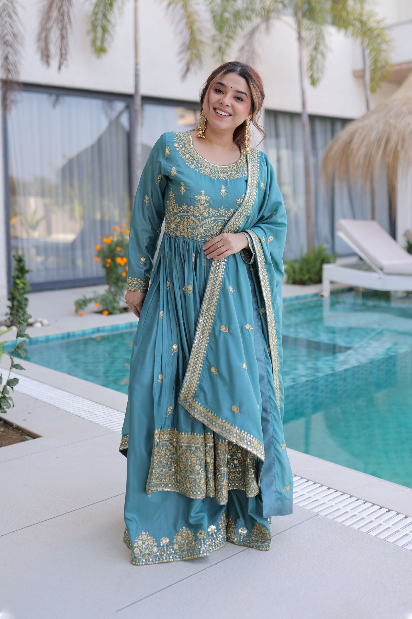Dreams Celestial Blue Gota Patti Sharara Suit