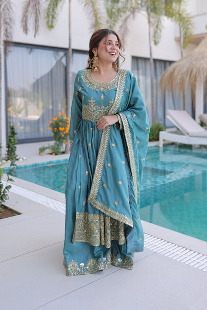 Dreams Celestial Blue Gota Patti Sharara Suit