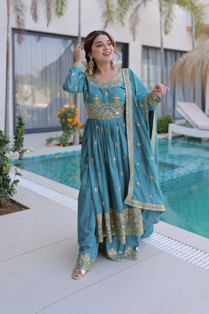 Dreams Celestial Blue Gota Patti Sharara Suit