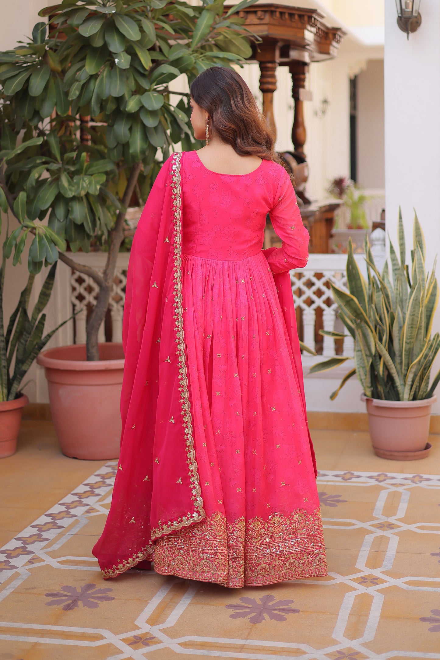 Gulabo Rani Pink Embroidered Gown With Duppata