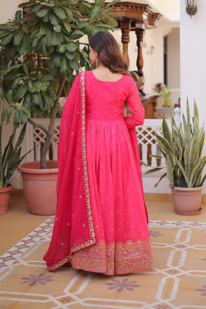 Gulabo Rani Pink Embroidered Gown With Duppata