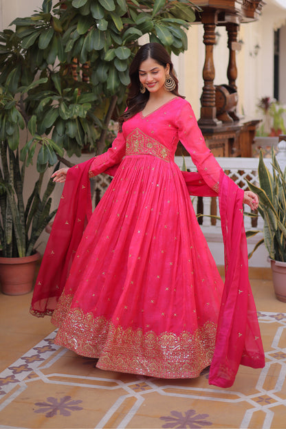 Gulabo Rani Pink Embroidered Gown With Duppata