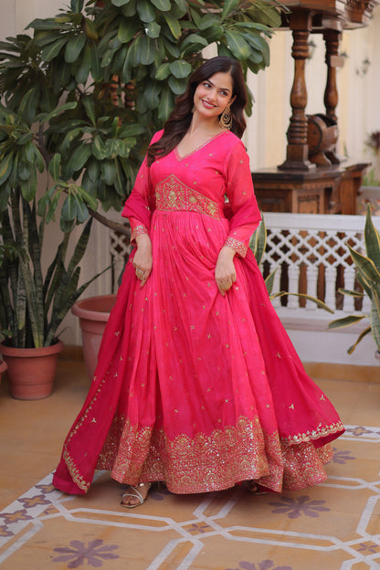 Gulabo Rani Pink Embroidered Gown With Duppata