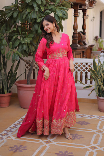 Gulabo Rani Pink Embroidered Gown With Duppata