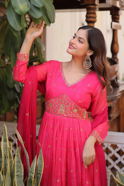 Gulabo Rani Pink Embroidered Gown With Duppata