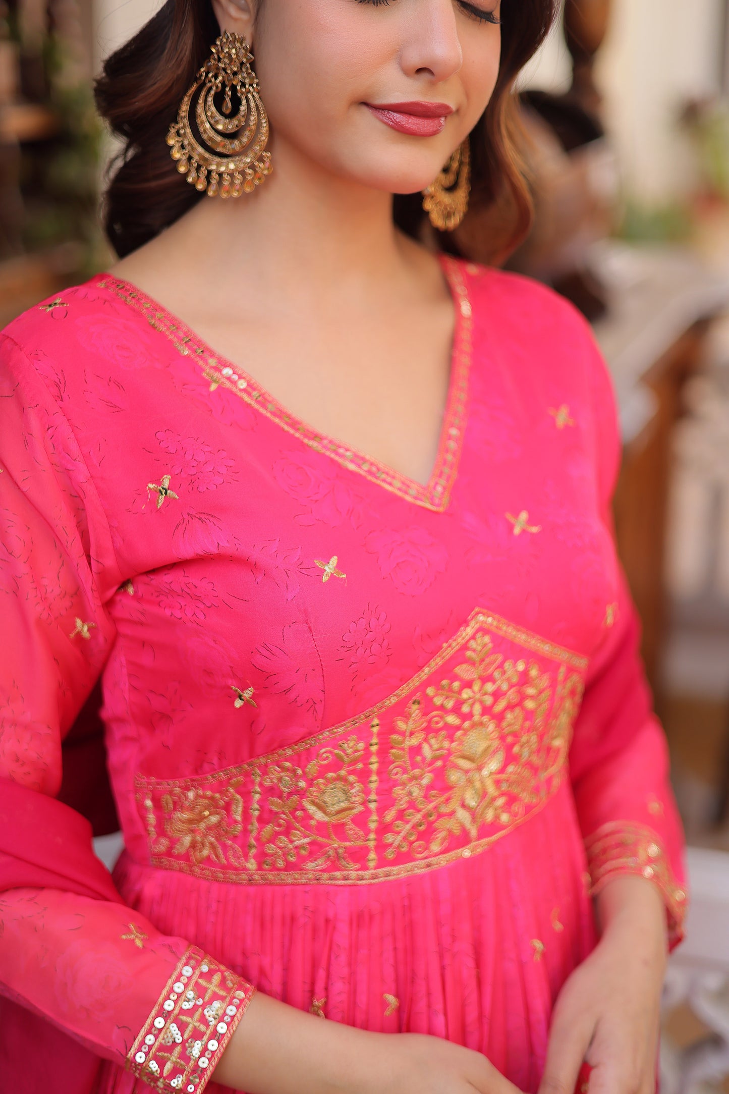 Gulabo Rani Pink Embroidered Gown With Duppata