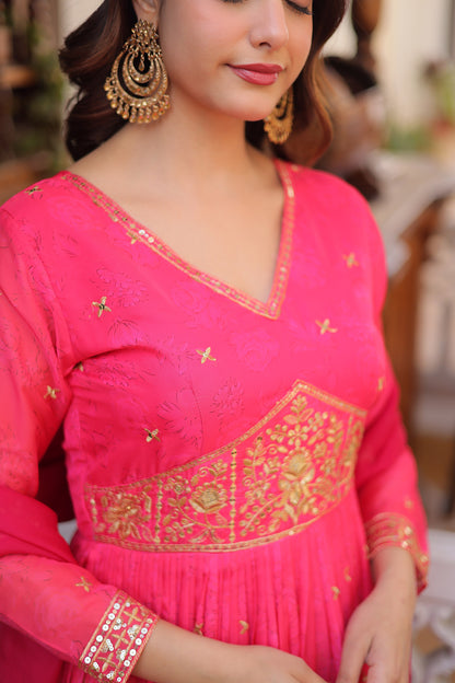 Gulabo Rani Pink Embroidered Gown With Duppata