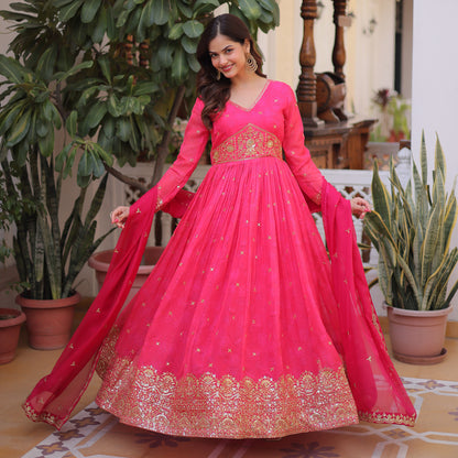 Gulabo Rani Pink Embroidered Gown With Duppata