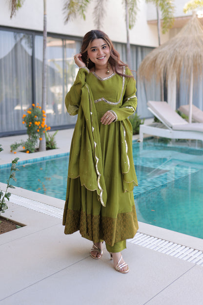 Perfect Pista Green Elegance Anarkali Kurta Set
