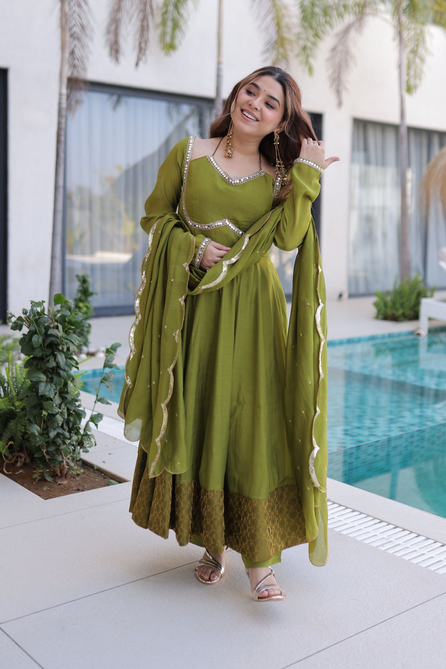 Perfect Pista Green Elegance Anarkali Kurta Set