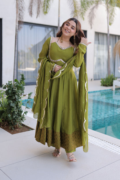 Perfect Pista Green Elegance Anarkali Kurta Set