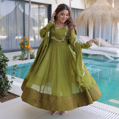 Perfect Pista Green Elegance Anarkali Kurta Set