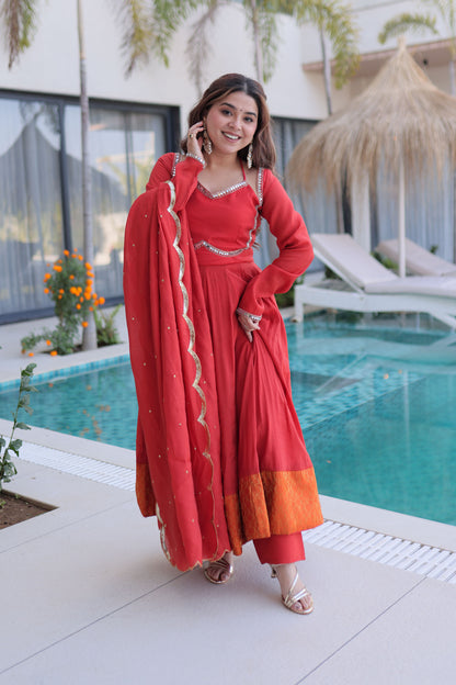 Rust Orange Anarkali Kurta Set