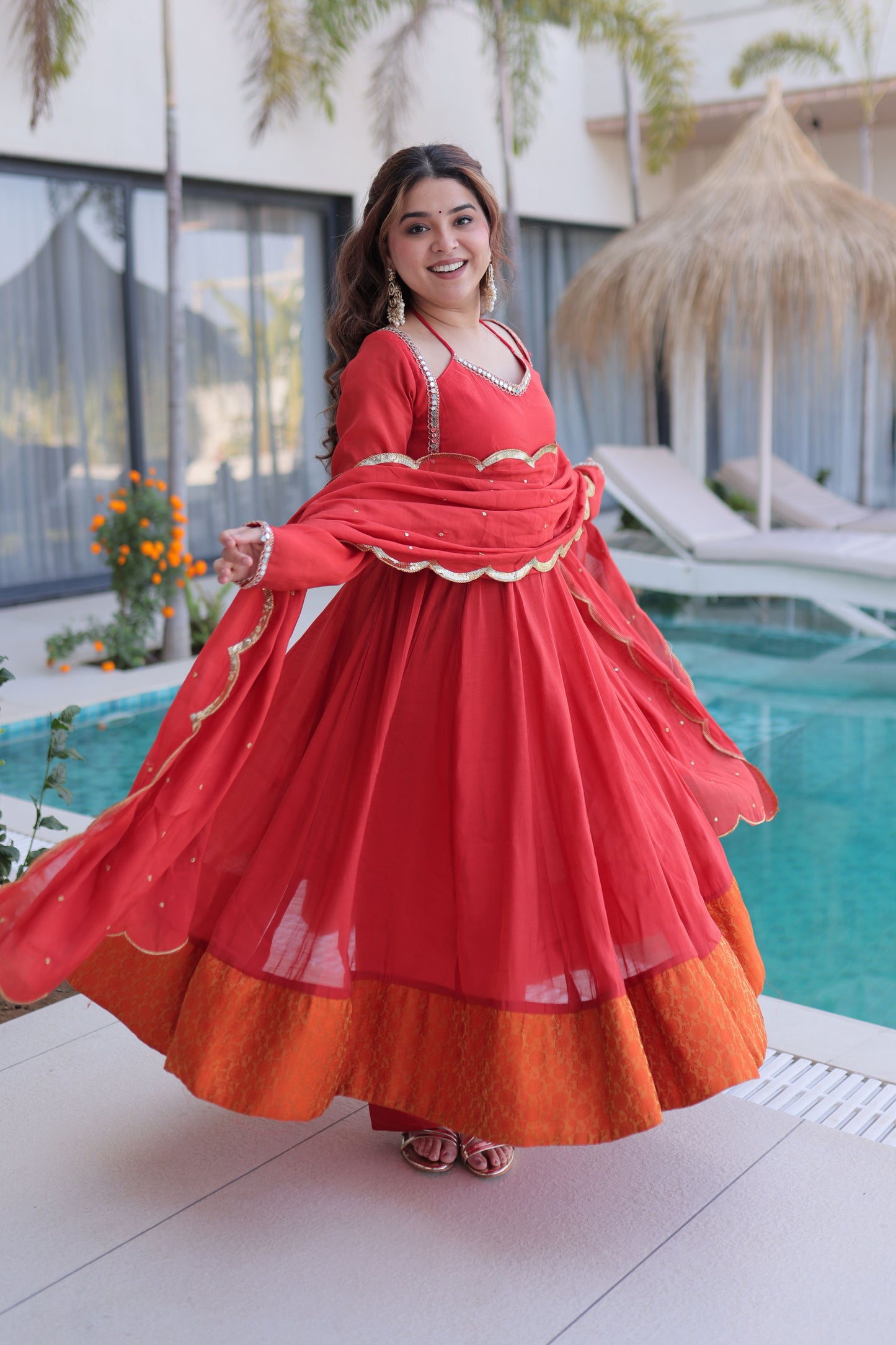 Rust Orange Anarkali Kurta Set