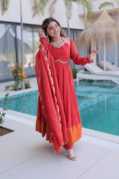 Rust Orange Anarkali Kurta Set