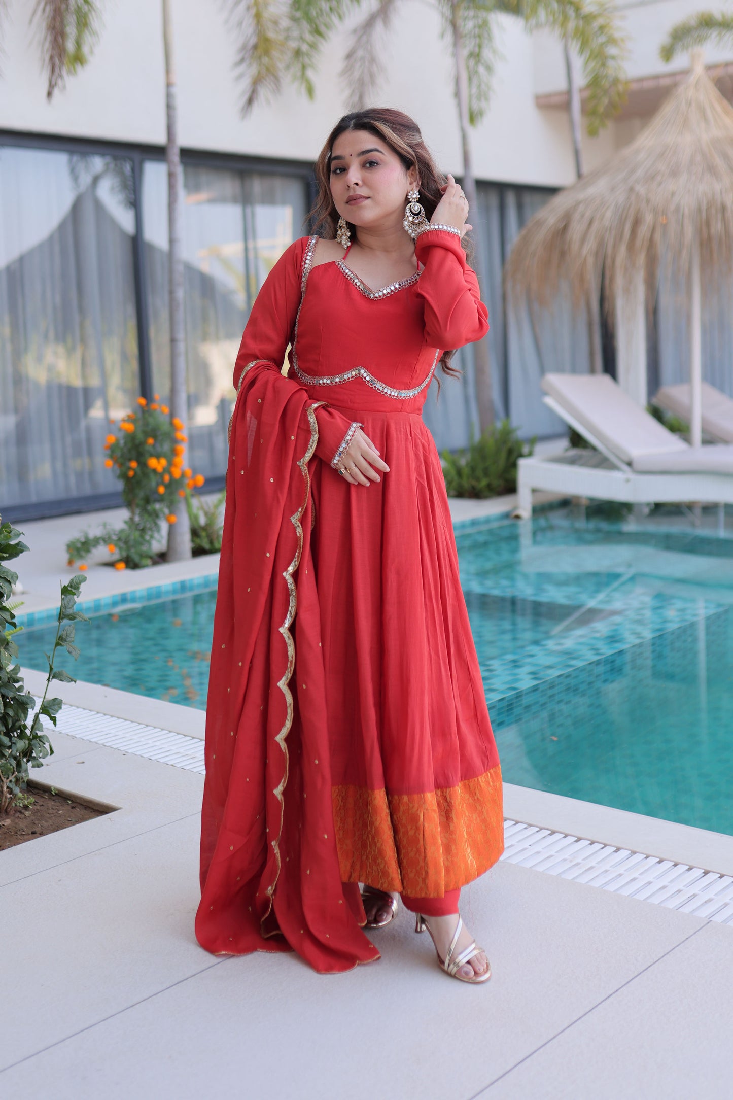Rust Orange Anarkali Kurta Set