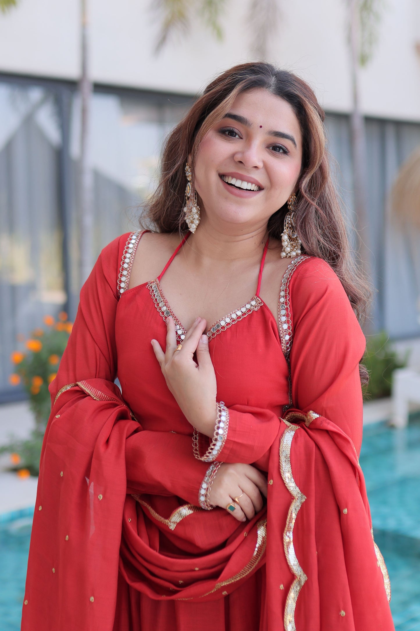 Rust Orange Anarkali Kurta Set
