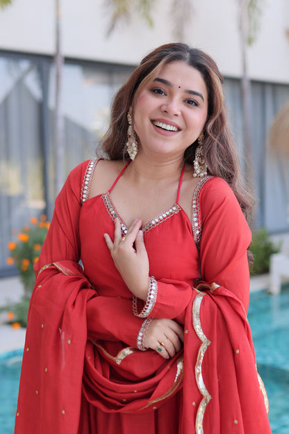 Rust Orange Anarkali Kurta Set