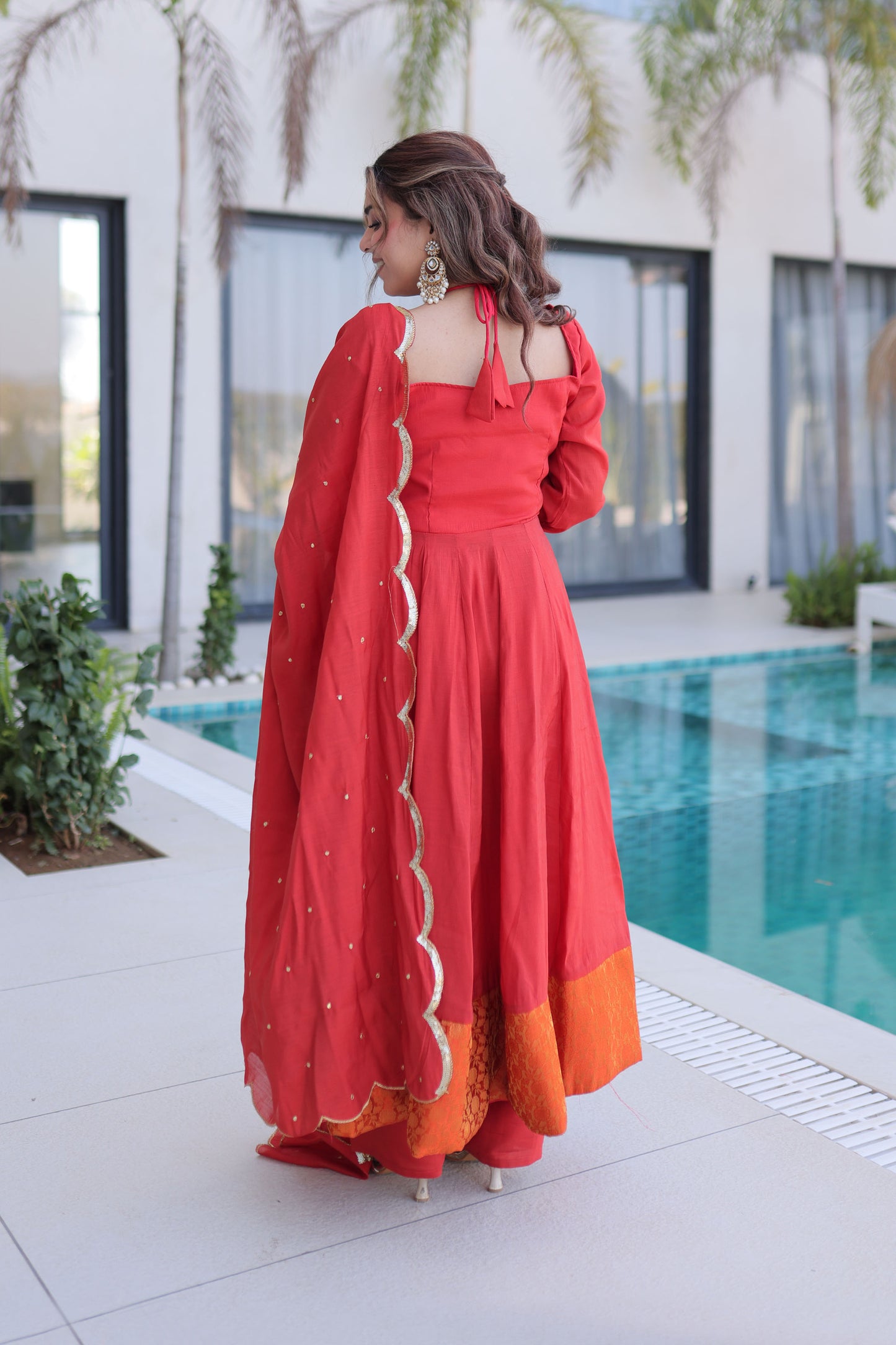 Rust Orange Anarkali Kurta Set