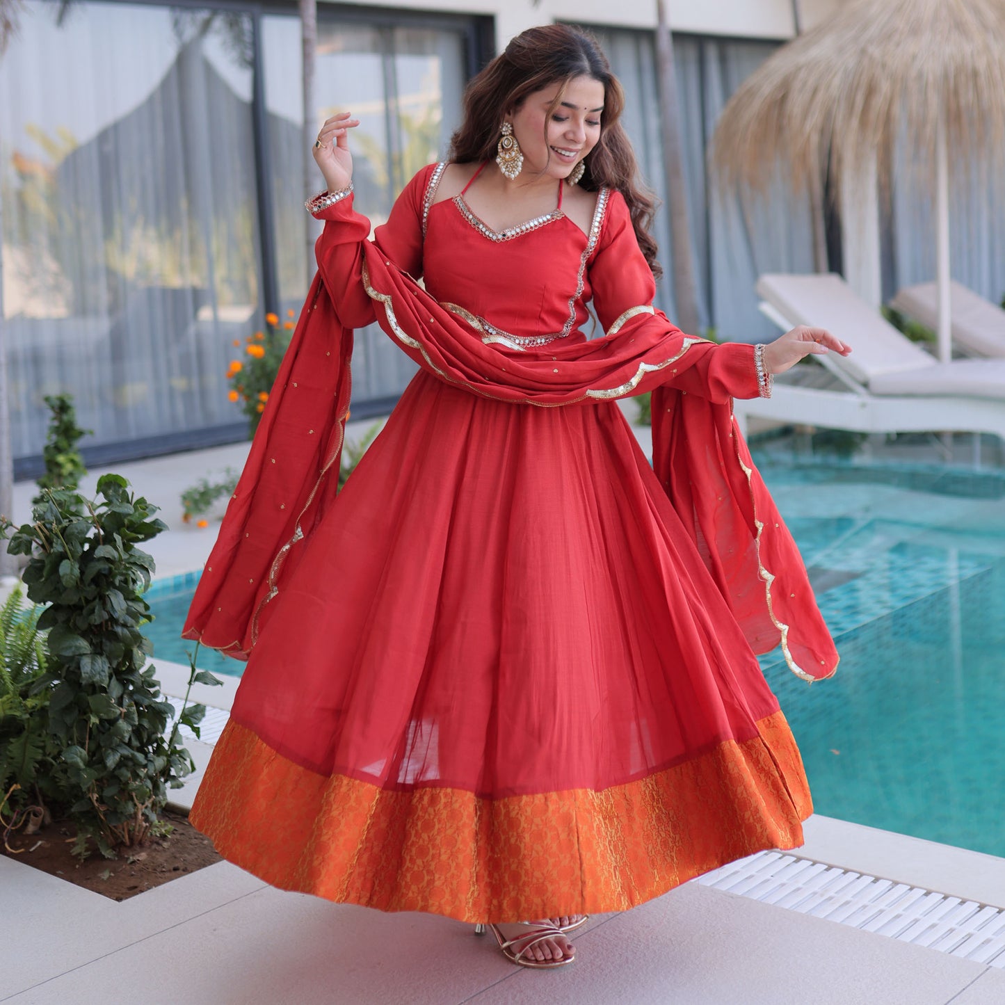 Rust Orange Anarkali Kurta Set
