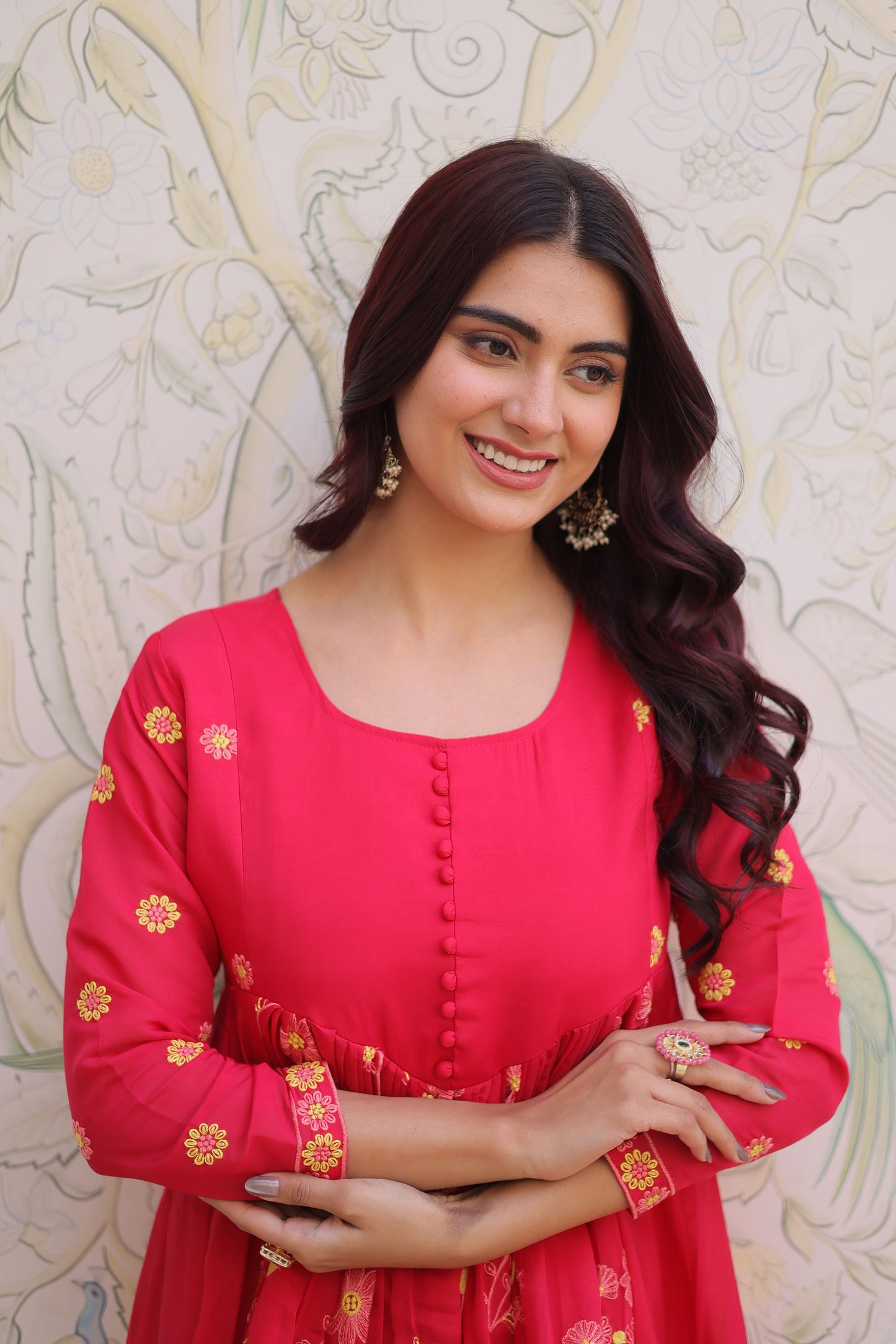 Gulabo Hot Pink Embroidered Mal Chanderi Anarkali Set