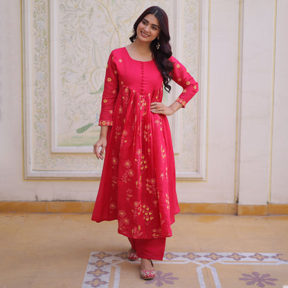 Gulabo Hot Pink Embroidered Mal Chanderi Anarkali Set