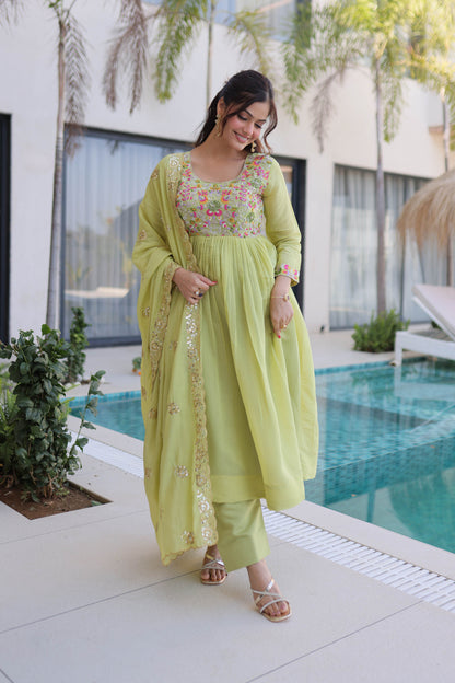 Vaani Pista Mal Chanderi Anarkali Suit Set