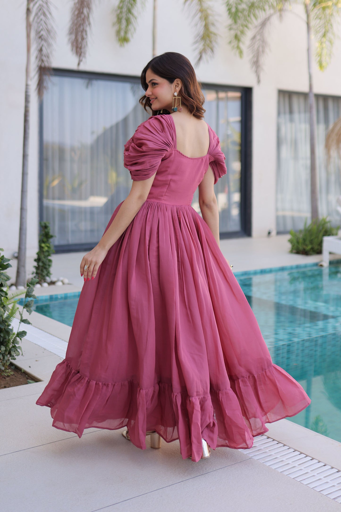 Meher Gajri Pink Beads Embroidered Chanderi Gown