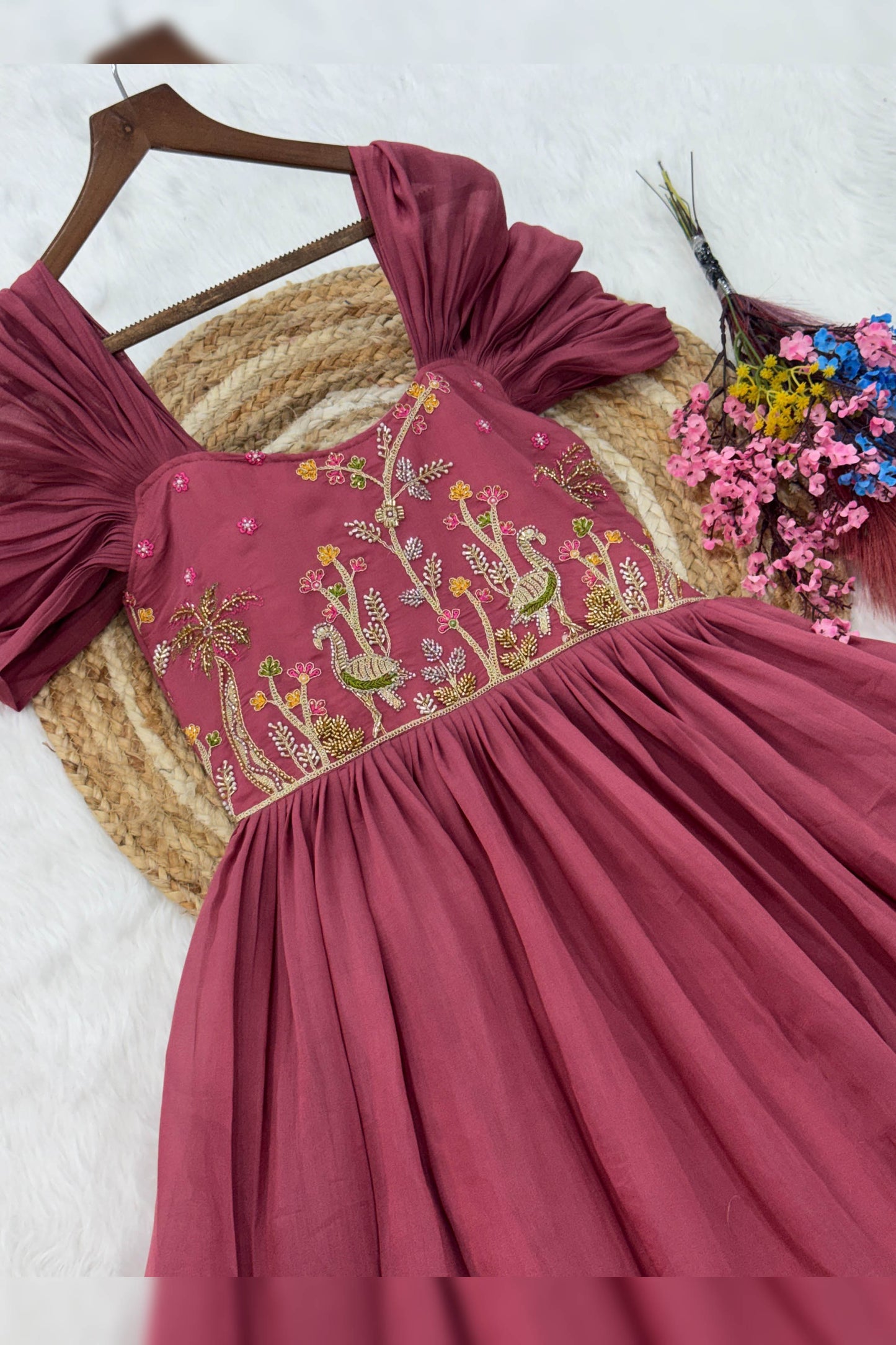 Meher Gajri Pink Beads Embroidered Chanderi Gown