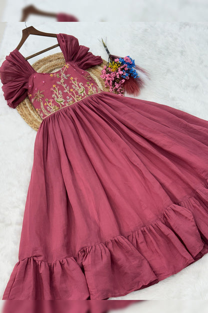 Meher Gajri Pink Beads Embroidered Chanderi Gown
