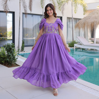 Meher Purple Beads Embroidered Chanderi Gown