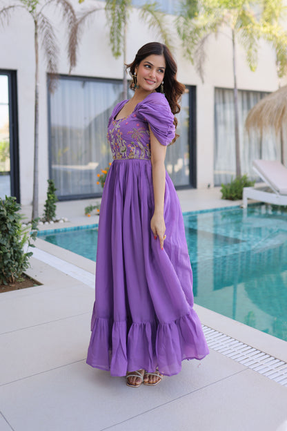 Meher Purple Beads Embroidered Chanderi Gown