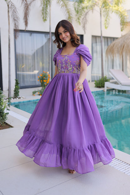 Meher Purple Beads Embroidered Chanderi Gown
